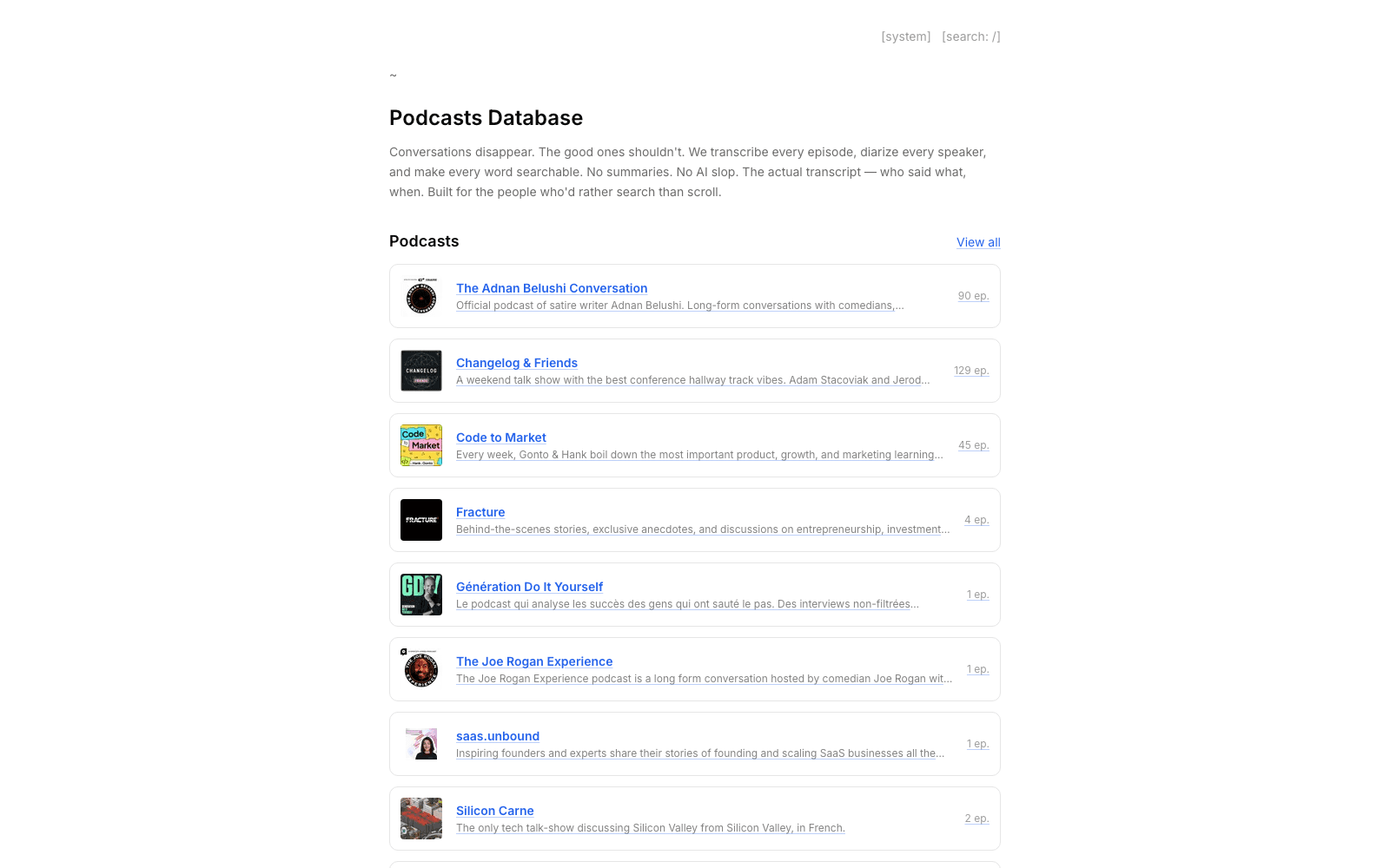 Podcasts Database screenshot