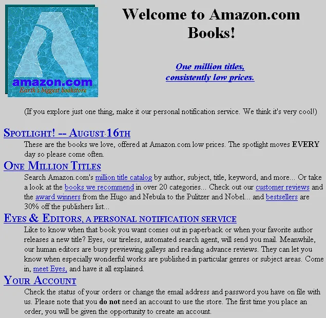 Screenshot of the Amazon Launch, taken on August 1995